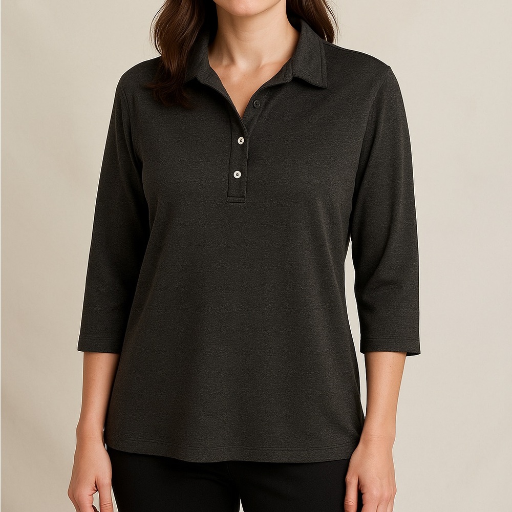 Polo Top Charcoal Gray Quarter Sleeve, Moisture-Wicking – Medium